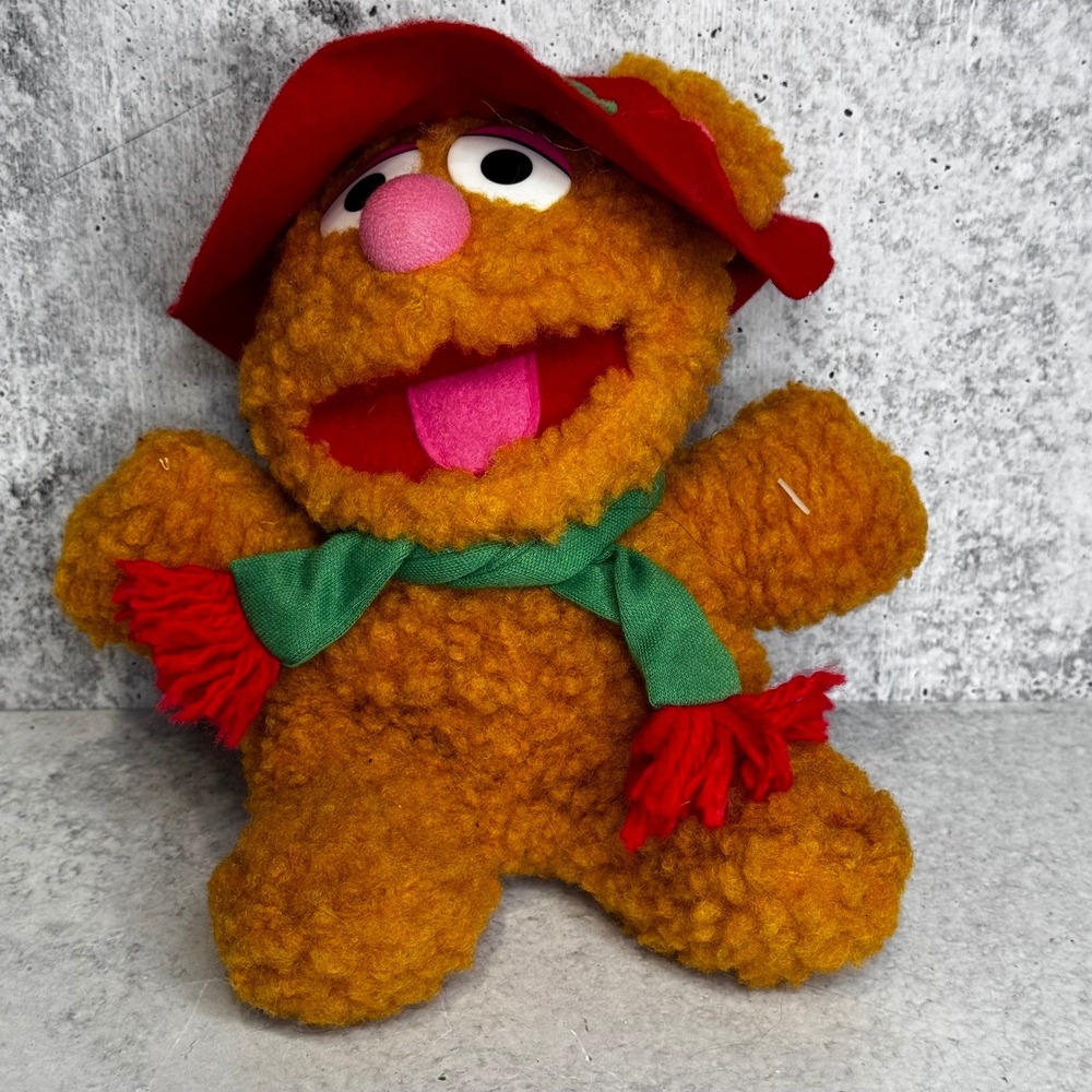 Vintage 1987 Muppet Babies Baby Fozzie Bear Plush 7" Red Hat Scarf Toy
